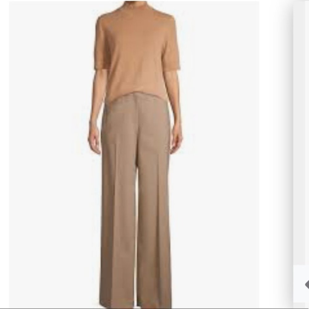Lafayette 148 Tan Mocha Flat Front Stretch Wool Trousers